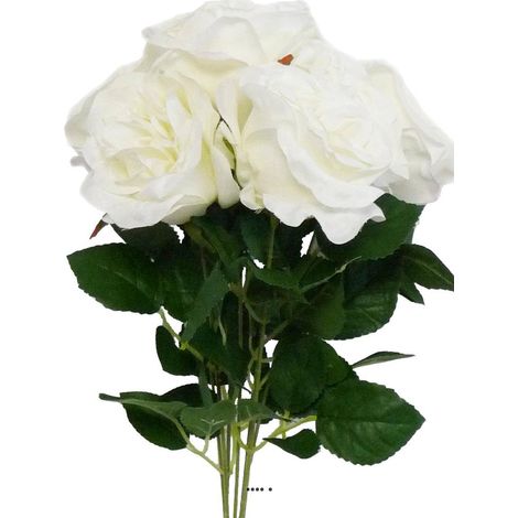 Bouquet de 7 Roses factices en piquet et feuillage H42cm Blanc neige - couleur: Blanc neige