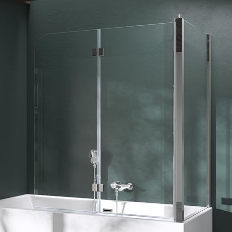 Mai & Mai Duschwand für Badewanne Badewannenfaltwand 6mm Sicherheitsglas mit NANO-Versiegelung Duschabtrennung Badewannenaufsatz Wandanschlag links/rechts BTH: 80x120x140cm (1/5)