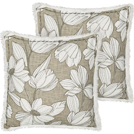 Set of 2 Decorative Cushions CYANOTIS Cotton 45 x 45 cm Green Floral Pattern