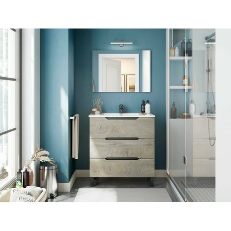 Dmora - Mobile sottolavabo Dianmu, Mobiletto da bagno, Contenitore porta lavabo, Armadio per lavandino, 80x45 h86 cm, Antracite e Rovere