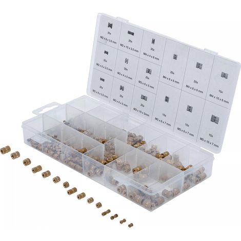 Inserti filettati ottone M2/M3/M4/M5 per la plastica - Assortimento 330 Pz
