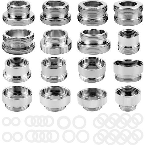16 Pièces Adaptateur Robinet Kit, Livré avec 30 Entretoises, Argent Cuivre de Robinet, Tuyau Arrosage, pour D'arrosage, Pulvérisateurs D'évier, Filtres à Eau (1) -