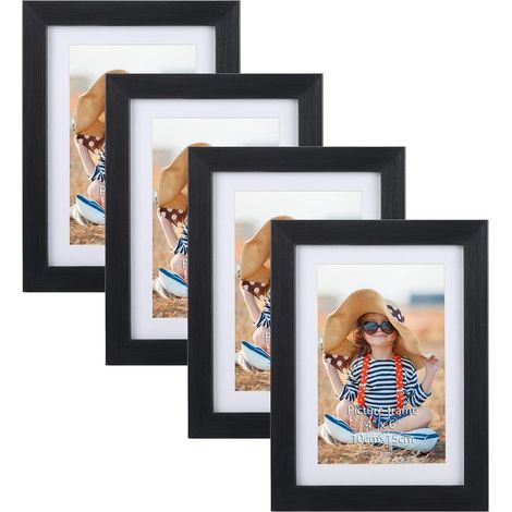 4er-Set Bilderrahmen Schwarz 10x15 cm für Fotos mit Passepartouts, 13x18 (1/5)