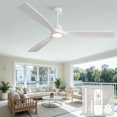 Grand Ventilateur de Plafond XXL 183 cm en Bois Massif Blanc avec Lampe LED Dimmable Moteur DC Silencieux Réversible Télécommande pour Grand Salon Loft
