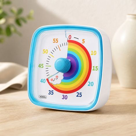 60-Minuten-Visualtimer, geräuschlos mit Blinklicht, aus blauem Regenbogen-Kunststoff, für Küche, Klassenzimmer, Büro (1/5)