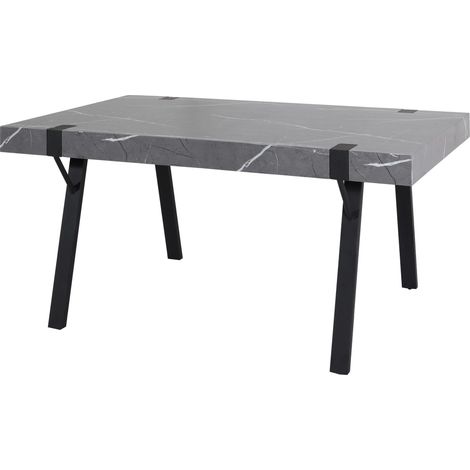 Table à manger design industriel 150x90 cm MDF aspect marbre gris et fer 040008562