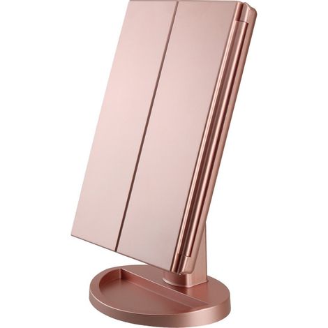 Miroir de courtoisie triple éclairé, équipé de 21 LED, d'un écran tactile et d'un grossissement 3x/2x/1x, deux modes d'alimentation, miroir de maquillage, miroir de voyage (1/5)
