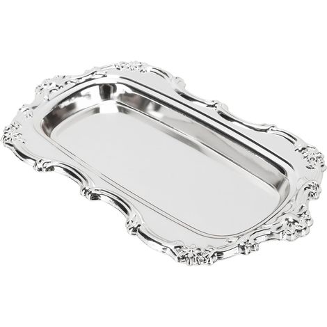 Plateau Décoratif en Métal Rétro élégant pour Présentation de Bijoux et de Collations, Accessoire de Photographie Parfait - Fer 8,1x4,7x0,6 Pouces (Argent) (1/5)