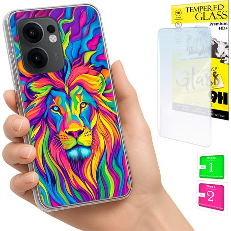 Custodia per Oppo Reno 13F 5G / 13 FS 5G, cover posteriore con foto, colore Leone + vetro 9H (1/5)