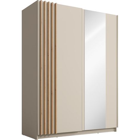 Armadio 2 ante scorrevoli Con specchio L150cm Beige e naturale – CALELA (1/4)