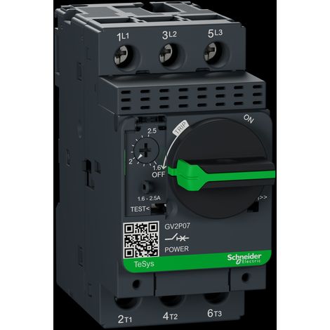 Disjoncteur moteur GV2P 1,6 à 2,5 A 3P 3d déclencheur magnétothermique - GV2P07 (1/4)