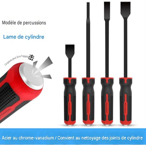 Ensemble de 4 pièces comprenant un grattoir pour enlever les joints, un grattoir pour nettoyer les cylindres et un grattoir pour sols et murs. (1/4)