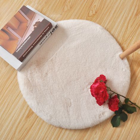 2 Pcs Tapis en Fausse Fourrure de Lapin, Tapis antidérapant pour Salon Chambre canapé Tapis de Plancher (Blanc, Rond 30x30cm)