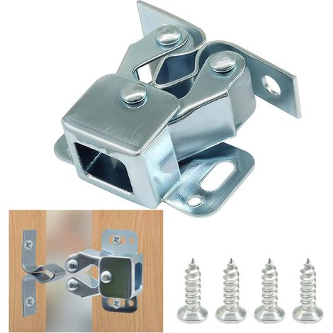 Verrou à double rouleau pour porte de placard (6 pièces), robuste, convient aux placards, armoires et portes de meubles, couleur argent. (1/5)