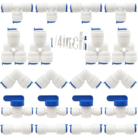 RO Raccord de filtre à eau, raccord droit 1/4"(6mm) Pushfit pour tuyau de filtre à eau, ensemble de raccords pour Réfrigérateur, (robinet combiné de type Y + T + I + L + robinet d'arrêt) (1/5)