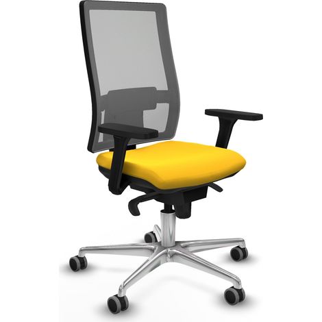 Horna sincro malla gris similpiel amarillo brazos 3D base aluminio ruedas 65mm engomadas (1/5)