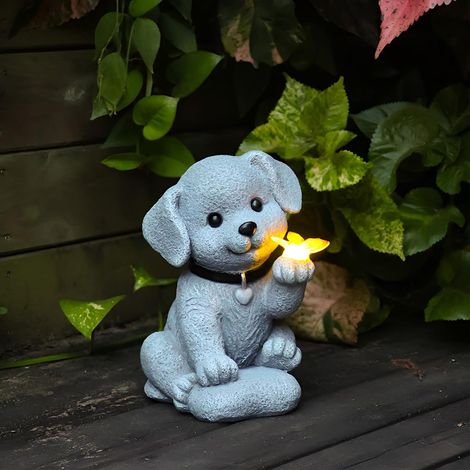 Statue solari da giardino - Statuette di cani con farfalla - Decorazione solare per esterni - Statua di cane resistente alle intemperie - Regali per donne e uomini - Decorazione (1/5)