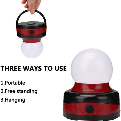 Lanterne LED ronde portable d'extérieur avec aimants et crochet pour le camping, la lecture, la pêche et plus encore (rouge) (1/3)