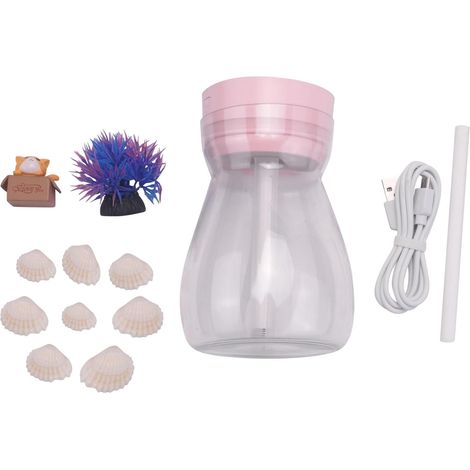 Humidificador de vapor frío adorable para dormitorio y oficina, purificador de aire, humidificador kawaii con carga USB y luz LED, botella para hidratar el aire (rosa) (1/5)