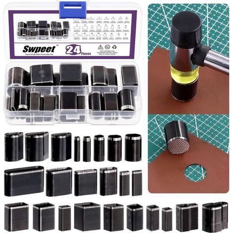 Lot de 24 Outils de Découpe Creux en Alliage d'Acier Anti-Oxydation à Un Trou pour Cuir - Différentes Formes - Fait à la Main - Artisanat (1/5)