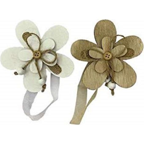 Trade Shop - Imanes Imán 2pz Madera Flor De Flower Diseño Cortinas De La Firma Adorno De Carpa -