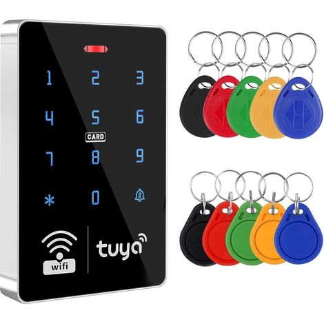 Contrôleur d'accès intelligent double bande avec clavier RFID étanche IP68, prend en charge la télécommande WiFi, 5 porte-clés 125 kHz et 5 porte-clés 13,56 MHz (1/5)