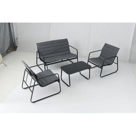 COSTWAY Set di Mobili da Esterno a 4 Pezzi, Mobile da Patio con Cuscini, Tavolino da Caffè in Vetro Temperato, Sedie da Giardino per Veranda, Balcone, Giardino e Cortile