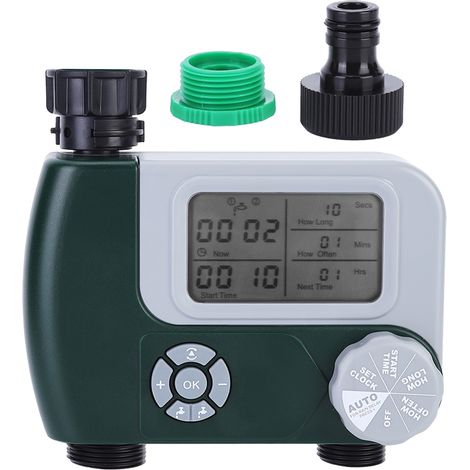 Programmateur d'arrosage automatique double sortie, filetage G3/4 et G3/8, étanche IP65, pour jardin et pelouse, facile à installer (1/5)