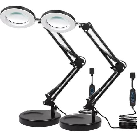 Lámpara con lupa, aumento de 10x, iluminación LED regulable, 2x negra (1/2)