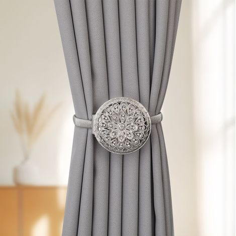 Lot de 2 Embrasses Rideau Aimantées Fleur Alliage Argent Style Européen – Attaches Magnétiques Fil à Ressort Sans Perçage, Boucles Déco Métal Moderne Salon Chambre Voilage (1/5)