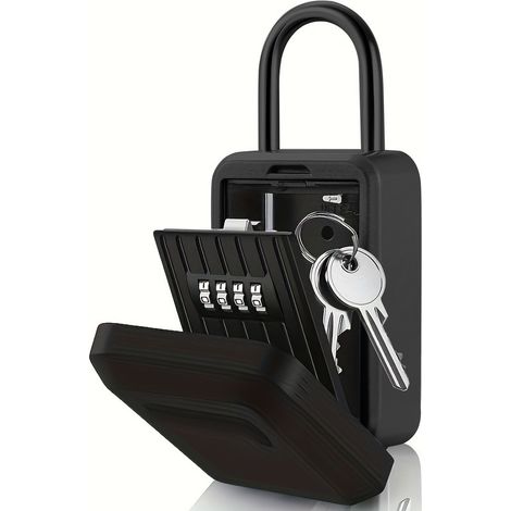 Cassetta di sicurezza per chiavi da esterno impermeabile e antifurto con gancio, scatola portachiavi in metallo, chiave a combinazione a 4 cifre, chiave di riserva nascosta (nera) - AquaForge (1/5)