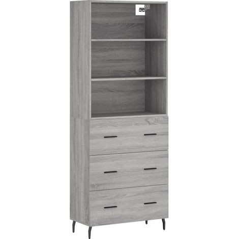 Buffet bahut commode armoire meuble de rangement organisateur cuisine salle de séjour salon haut sonoma 69,5 x 34 x 180 cm bois d'ingénierie gris