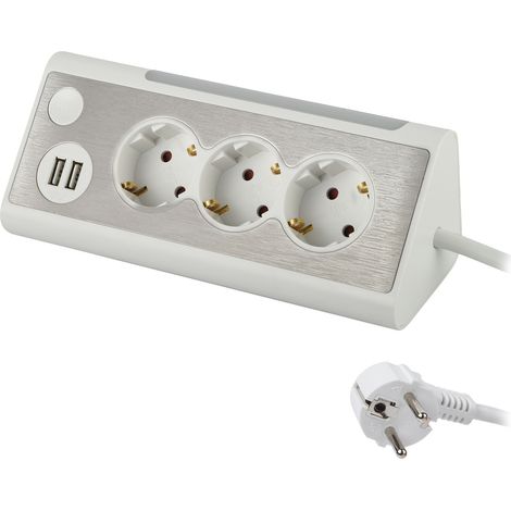 maxtrack Regleta de Mesa NV70-1,5 WL, 3 enchufes angulares, 2 Puertos de Carga USB e iluminación LED, Enchufe múltiple para casa con botón para encender y Apagar la iluminación LED, Cable de 1,5 m (1/5)