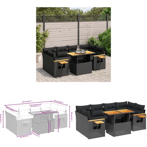 Salon de jardin 7 pcs avec coussins noir résine tressée - Ensemble Salon De Jardin - Meuble Extérieur - Résine Tressée - Rotin Synthétique - Table Extensible - Home & Living (1/3)