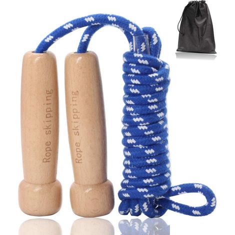 Adjustable Cotton Skipping Rope with Wooden Handle for Boys Girls Fitness Training Exercise Outdoor Activity (1/5)