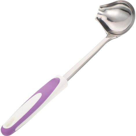 Cuchara para salsas de diseño elegante con boquilla antigoteo, de acero inoxidable y mango antideslizante, ideal para buffets y eventos de catering. (1/5)