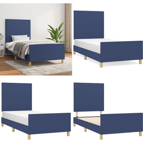 Giroletto senza Materasso Blu 90x190 cm in Tessuto - Letto con testiera - Testiera per letto