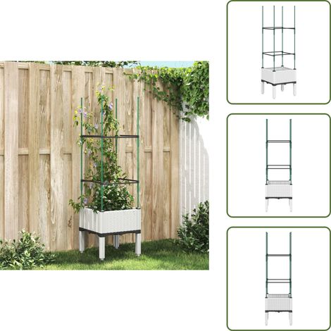 The Living Store Jardinière avec treillis blanc 40x40x142,5 cm PP - Jardinierè Avec Trellis - Pot Plante Grimpante - Jardinière Extérieure - Pot De Fleurs Extérieur - Décoration Jardin (1/5)