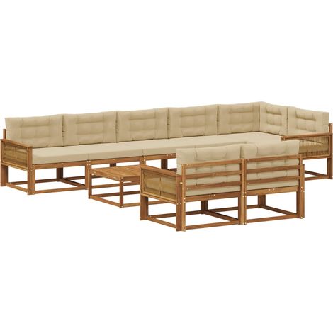 Set di divani da esterno con cuscino 9 pcs Naturale e Beige vidaXL (1/5)