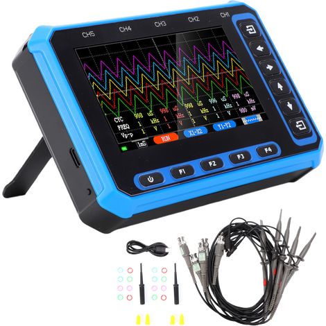 Oscilloscopio a 5 canali con 5 sonde, analizzatore di forme d'onda portatile 10X, larghezza di banda di 1 MHz, frequenza di campionamento di 3 MHz, USB Type-C per software per PC e applicazione mobile (1/5)