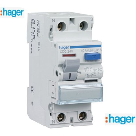 Interrupteur différentiel - 2 x 40A - 30 ma - Type AC 6 KA Hager
