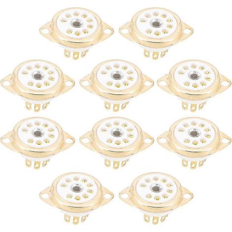 Lot de 10 supports de tubes électroniques B9a en céramique plaqués or à 9 broches, pour montage sur panneau ou châssis, compatibles avec ECC81, ECC82, ECC83 et EL8. (1/5)