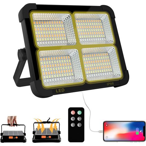 100W Projecteur LED Rechargeable 10000LM, Lumière de Travail Lanterne Portable avec Panneau Solaire, 16500mAh USB Lampe Rechargeable, pour Camping, Chantier, Garage, Atelier (1/5)