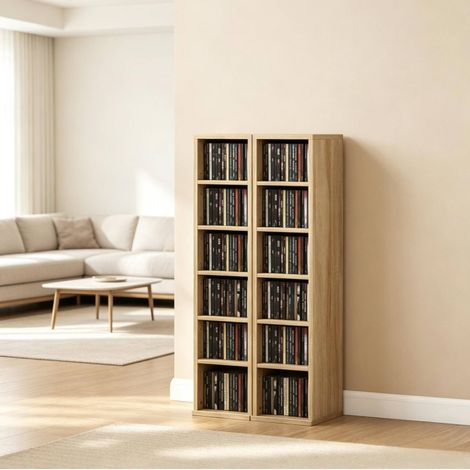 Juego de 2 estanterías para CD 21x22,5x88,5 cm roble apilables 12 compartimentos - CHICFURN (1/5)