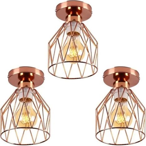 U-Do 3Pcs Plafonnier éclairage design Vintage Lampe de Plafonde en Métal Or Rose pour Escaliers Salon Bar (1/4)