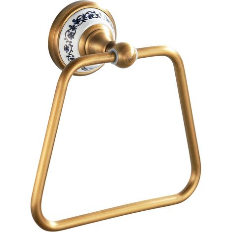 Wall-mounted towel rack in antique bronze brass, trapezoidal shape, porcelain style, bathroom (1/3)