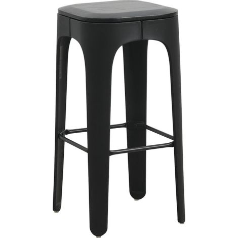 Sgabello con struttura in resina nera, seduta in legno scuro - Altezza 72,5 cm