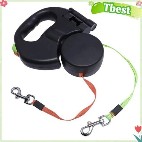 Tbest Laisse rétractable automatique pour chien Laisse pour chien Double rétractable automatique, lumière animalerie collier Noir (1/5)