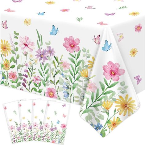 4er Set Tischdecke Wildblumen & Schmetterlinge 220x130cm für Frühlingsparty