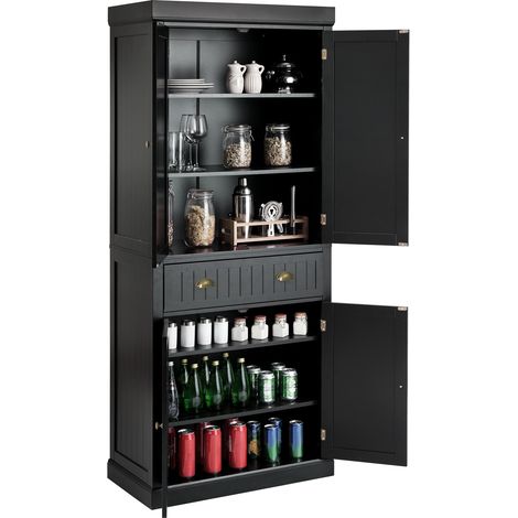 Costway – Buffet haut noir 183 cm – Rangement 4 portes avec 1 grand tiroir – 4 étagères réglables – Structure stable pour cuisine moderne (1/5)